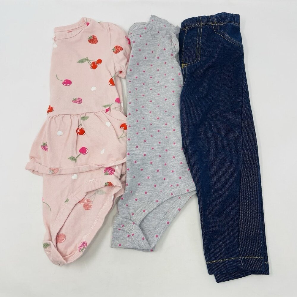 Carters Baby Girls 18 Months Fruit & Polka Dot Bodysuit Pants 3 Piece Set 1703 - Picture 1 of 9